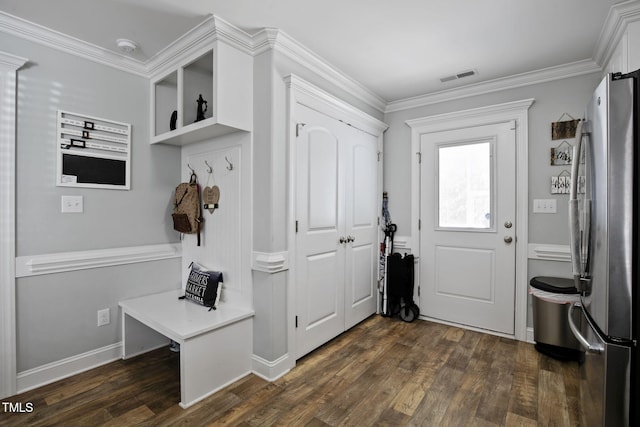 3501 Cranberry Ridge Dr SW, Wilson, NC 27893 - mudroom featuring dark wood finished floors and ornamental molding