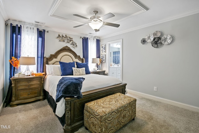 3501 Cranberry Ridge Dr SW, Wilson, NC 27893 - carpeted bedroom with multiple windows, ornamental molding, ensuite bath, a ceiling fan, and baseboards