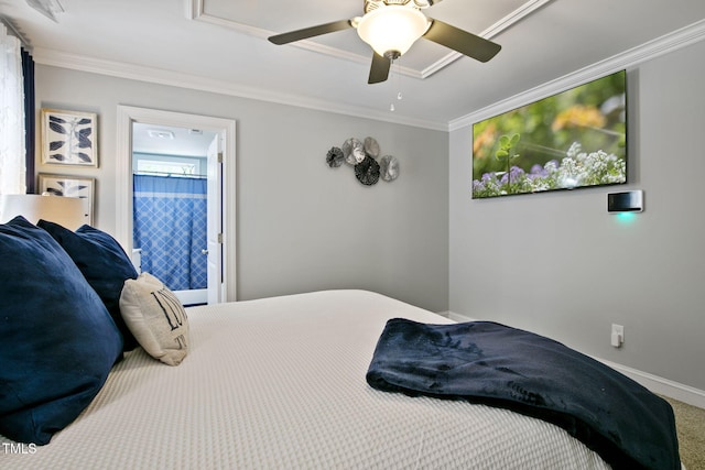 3501 Cranberry Ridge Dr SW, Wilson, NC 27893 - bedroom featuring ornamental molding, baseboards, carpet, ceiling fan, and ensuite bathroom