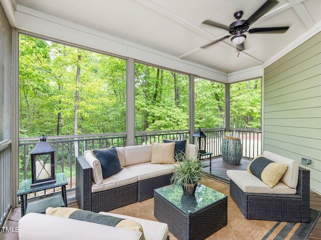 374 Crimson Way, Pittsboro, NC 27312 - sunroom / solarium with a ceiling fan and outdoor lounge area