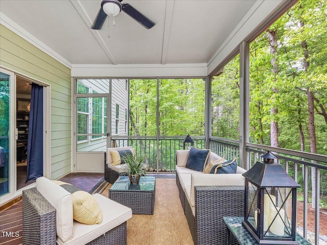 374 Crimson Way, Pittsboro, NC 27312 - sunroom with an outdoor hangout area and ceiling fan