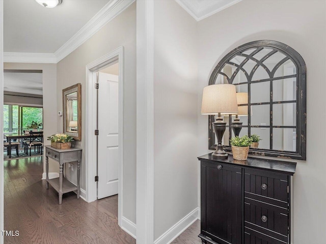 374 Crimson Way, Pittsboro, NC 27312 - corridor with dark wood-type flooring, baseboards, and ornamental molding