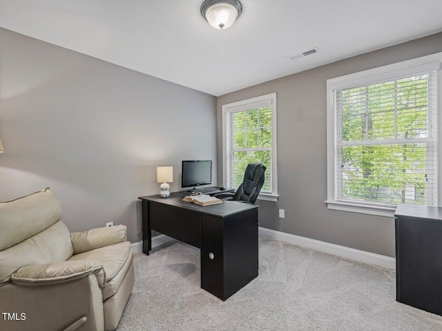 374 Crimson Way, Pittsboro, NC 27312 - home office featuring baseboards and light carpet
