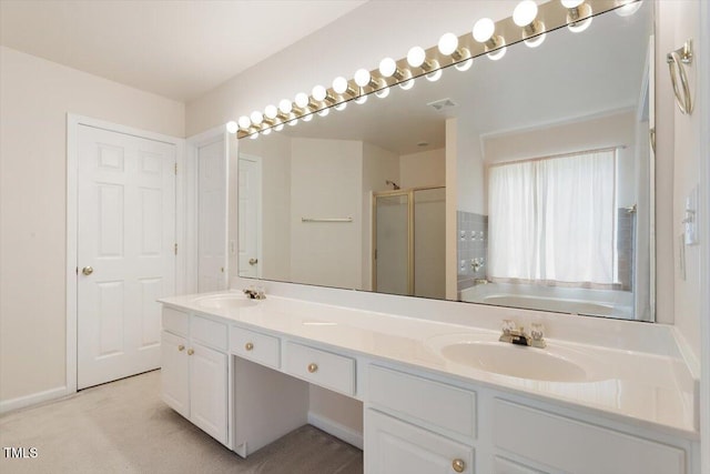 402 Halls Mill Dr, Cary, NC 27519 - full bathroom with a shower stall, double vanity, and a bath