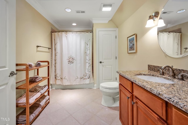 84307 Winslow, Chapel Hill, NC 27517 - full bathroom with vanity, crown molding, recessed lighting, and shower / bath combo with shower curtain
