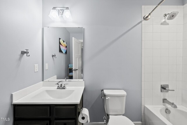 2909 Landon Pines Ct, New Hill, NC 27562 - bathroom with toilet, vanity, and shower / washtub combination