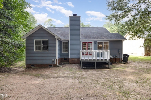 5008 Dantonville Ct, Knightdale, NC 27545 - rear view of house featuring crawl space, a deck, a chimney, and a shingled roof