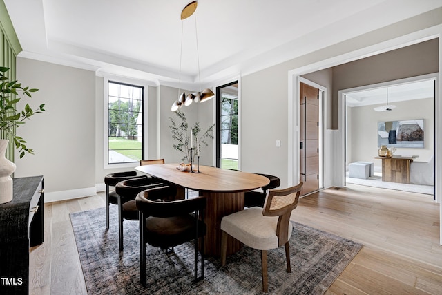 5406 Garrett Rd, Durham, NC 27707 - dining space with light wood-type flooring and a raised ceiling