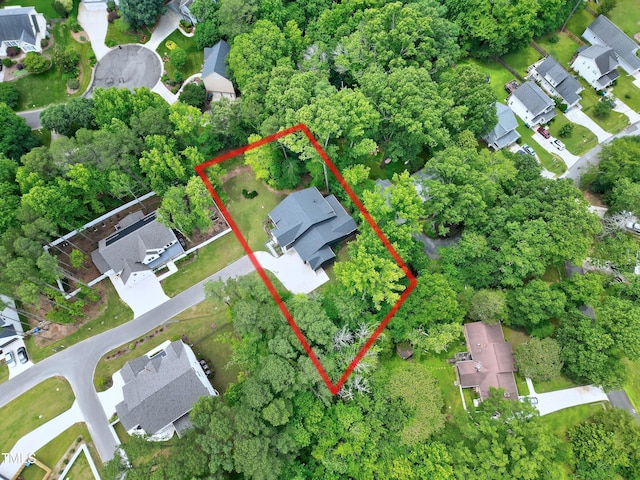 5406 Garrett Rd, Durham, NC 27707 - aerial perspective of suburban area with property parcel outlined