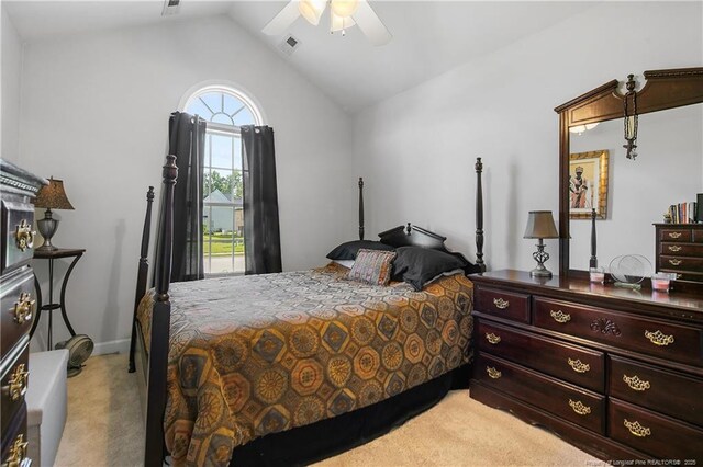 3811 Briargate Ln, Fayetteville, NC 28314 - bedroom featuring light carpet, lofted ceiling, and ceiling fan