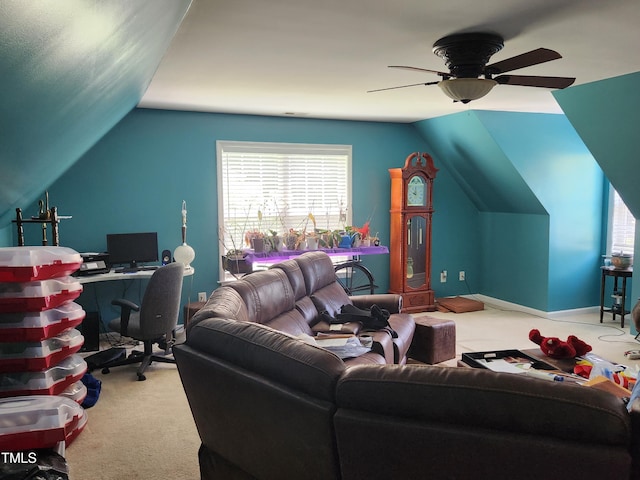 18 Clover Hil Pl, Durham, NC 27712 - carpeted office featuring a ceiling fan and lofted ceiling