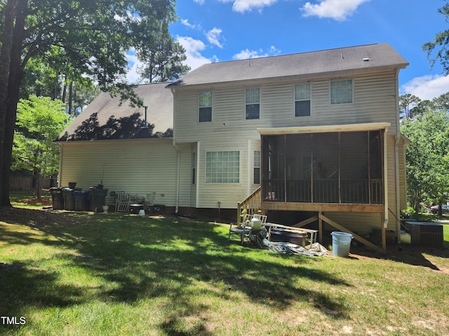 18 Clover Hil Pl, Durham, NC 27712 - back of house with a sunroom and a lawn