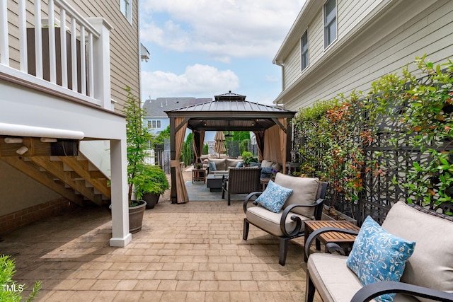 321 Commons Walk Cir, Cary, NC 27519 - view of patio featuring an outdoor hangout area, a gazebo, and stairs