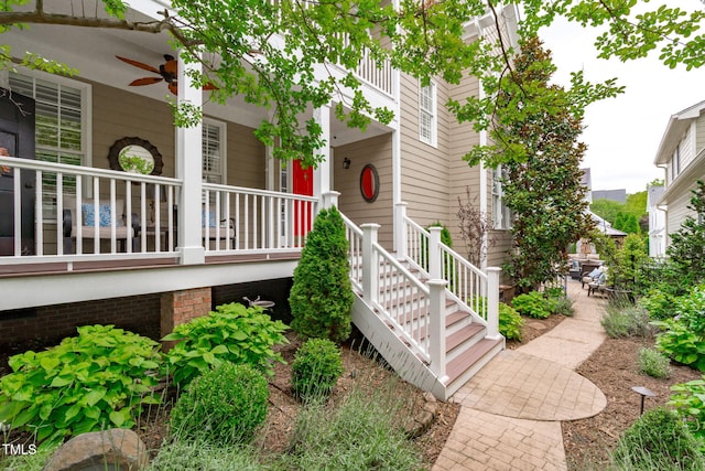 321 Commons Walk Cir, Cary, NC 27519 - view of exterior entry with a ceiling fan and a porch
