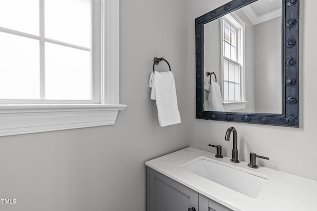321 Commons Walk Cir, Cary, NC 27519 - bathroom with vanity and ornamental molding