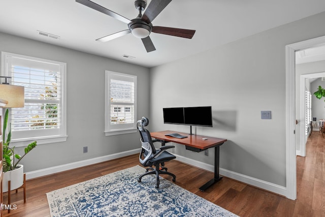 321 Commons Walk Cir, Cary, NC 27519 - office featuring ceiling fan, wood finished floors, and baseboards