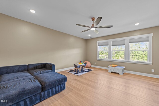 105 Scotland Dr, Youngsville, NC 27596 - sitting room with ceiling fan, baseboards, wood finished floors, and recessed lighting