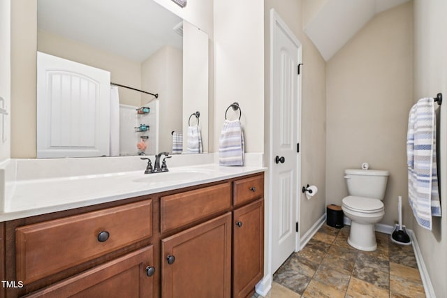 1004 Lake Michael Way, Mebane, NC 27302 - full bathroom featuring vanity, toilet, baseboards, and stone finish floors
