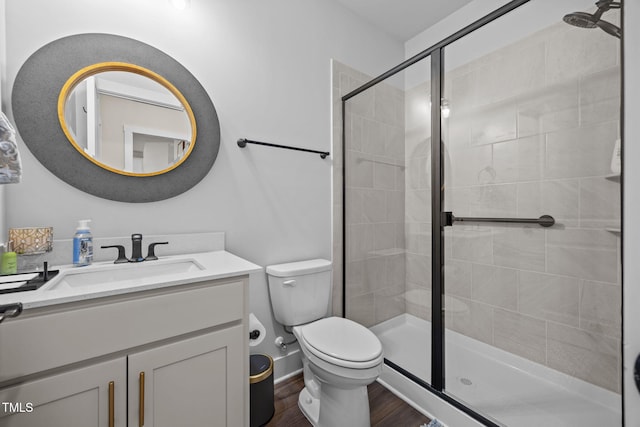 232 Duncan Creek Rd, Lillington, NC 27546 - full bathroom with vanity, a stall shower, and wood finished floors