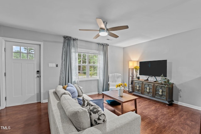 3803 Jonesville Rd, Wake Forest, NC 27587 - living area with plenty of natural light, ceiling fan, wood finished floors, and baseboards