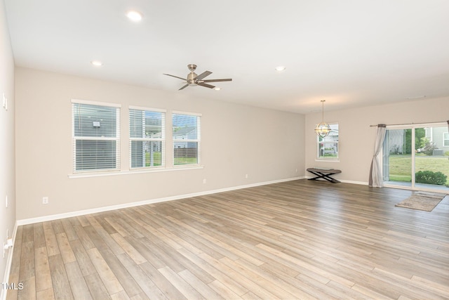 157 Willow Grove Ln, Fuquay Varina, NC 27526 - spare room featuring light wood-type flooring, baseboards, a ceiling fan, and recessed lighting