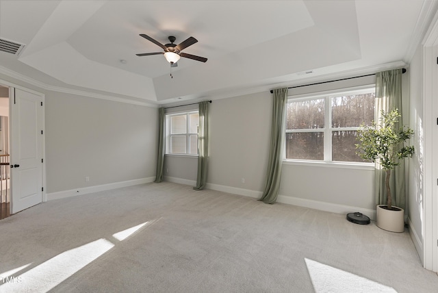 1475 Sierra Glen Cir, Apex, NC 27502 - carpeted empty room featuring a tray ceiling, a ceiling fan, and baseboards