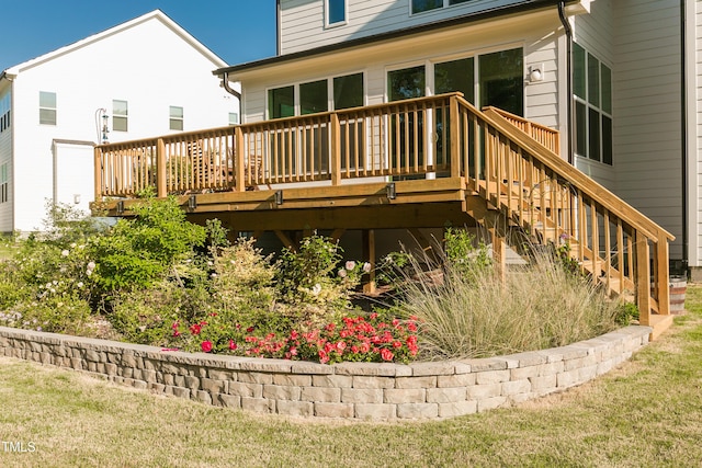 1475 Sierra Glen Cir, Apex, NC 27502 - wooden terrace featuring stairs and a yard