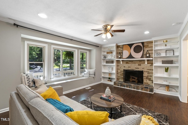 821 Stoneybrook Dr, Sanford, NC 27330 - living area featuring wood finished floors, baseboards, a ceiling fan, recessed lighting, and a textured ceiling