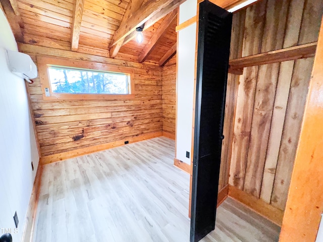 1283 Ennis Rd, Angier, NC 27501 - bonus room featuring a wall mounted AC, wood ceiling, wooden walls, and wood finished floors