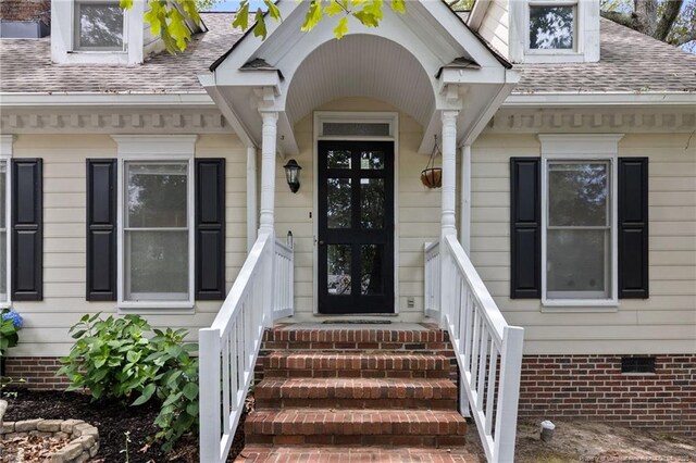 1266 Exeter Ln, Fayetteville, NC 28314 - property entrance featuring roof with shingles and crawl space