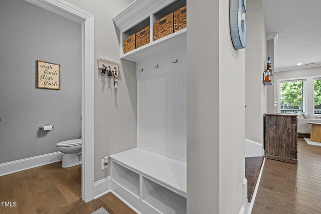 78 Salt Cedar Ln, Chapel Hill, NC 27516 - mudroom with baseboards, wood finished floors, and recessed lighting