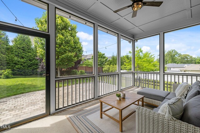 78 Salt Cedar Ln, Chapel Hill, NC 27516 - sunroom with a ceiling fan, outdoor lounge area, and healthy amount of natural light