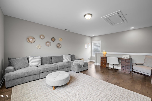 78 Salt Cedar Ln, Chapel Hill, NC 27516 - living area featuring attic access, wood finished floors, baseboards, recessed lighting, and an office area