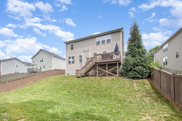 1211 Whispering Oak Ln, Durham, NC 27704 - back of house featuring stairway, a wooden deck, and crawl space