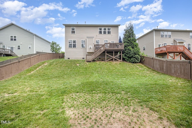 1211 Whispering Oak Ln, Durham, NC 27704 - rear view of house featuring stairs, a deck, and crawl space