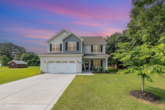 108 Pointe Dr, La Grange, NC 28551 - traditional home with driveway, a garage, a yard, a porch, and a shingled roof