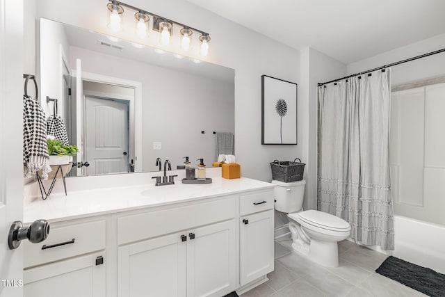 108 Pointe Dr, La Grange, NC 28551 - full bathroom with toilet, vanity, shower / bathtub combination with curtain, and tile patterned floors