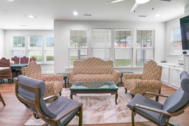 1021 Benay Rd, Morrisville, NC 27560 - living room with plenty of natural light, light wood-type flooring, a ceiling fan, and recessed lighting