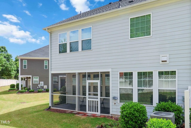 1021 Benay Rd, Morrisville, NC 27560 - rear view of property with cooling unit, a yard, and a sunroom