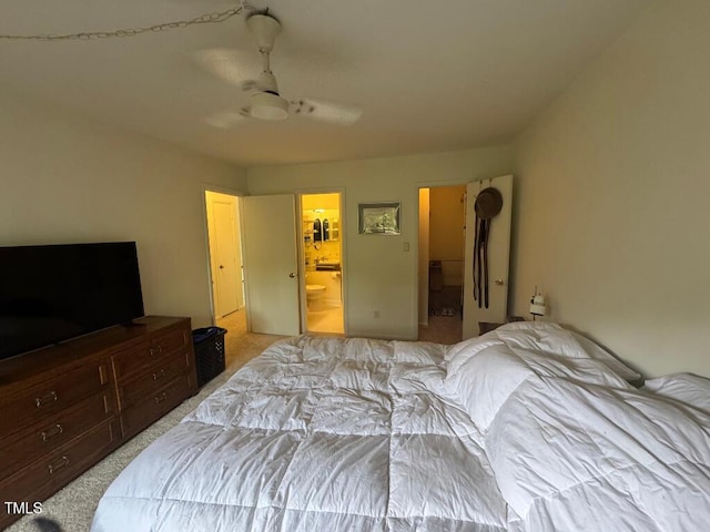 1708 Quail Ridge Rd, Raleigh, NC 27609 - bedroom featuring light colored carpet, connected bathroom, and ceiling fan