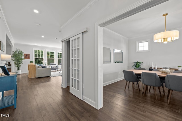 98 Stone Bridge Xing Unit 98, Chapel Hill, NC 27517 - dining area with ornamental molding, dark wood-style flooring, baseboards, and recessed lighting