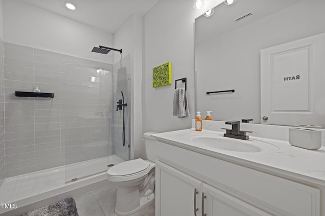 98 Stone Bridge Xing Unit 98, Chapel Hill, NC 27517 - full bath with vanity, tiled shower, toilet, tile patterned flooring, and recessed lighting