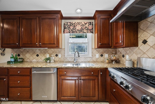 1973 Elon Ossipee Rd, Elon, NC 27244 - kitchen with a sink, premium range hood, light stone countertops, and decorative backsplash