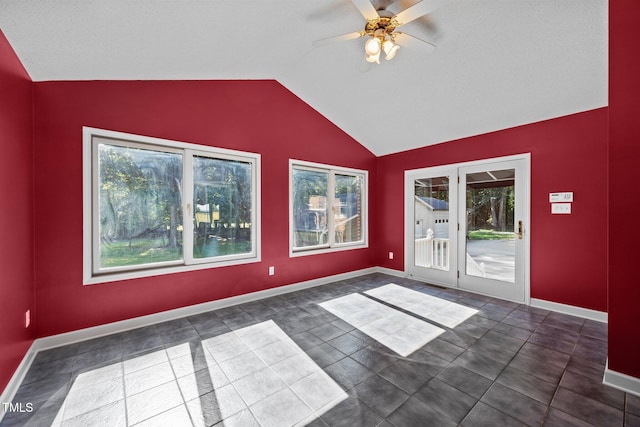 1973 Elon Ossipee Rd, Elon, NC 27244 - unfurnished room with lofted ceiling, healthy amount of natural light, ceiling fan, and baseboards