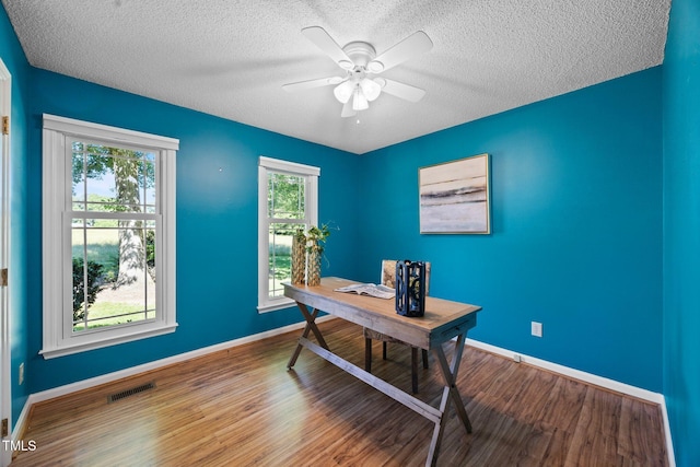 1973 Elon Ossipee Rd, Elon, NC 27244 - office space with wood finished floors, a textured ceiling, plenty of natural light, ceiling fan, and baseboards