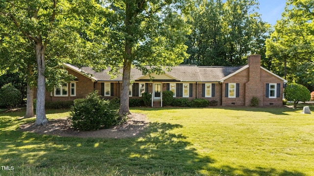 1973 Elon Ossipee Rd, Elon, NC 27244 - single story home featuring crawl space, a chimney, a front lawn, and brick siding