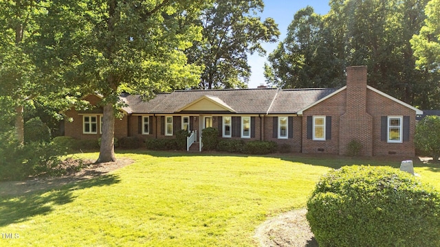 1973 Elon Ossipee Rd, Elon, NC 27244 - ranch-style home featuring crawl space, a front yard, brick siding, and a chimney