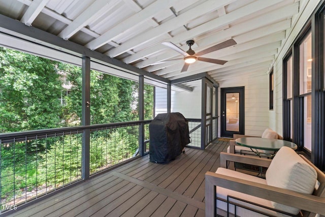 4408 Queenstown Ct, Raleigh, NC 27612 - sunroom with a ceiling fan, vaulted ceiling, and plenty of natural light