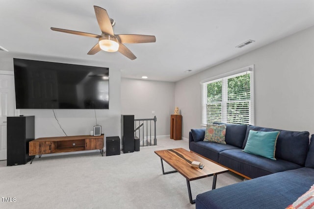 4408 Queenstown Ct, Raleigh, NC 27612 - living room featuring carpet and a ceiling fan