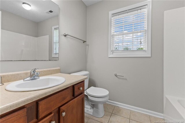 4404 Bunkers Bay Ln, Parkton, NC 28371 - full bathroom with toilet, vanity, tile patterned floors, and baseboards